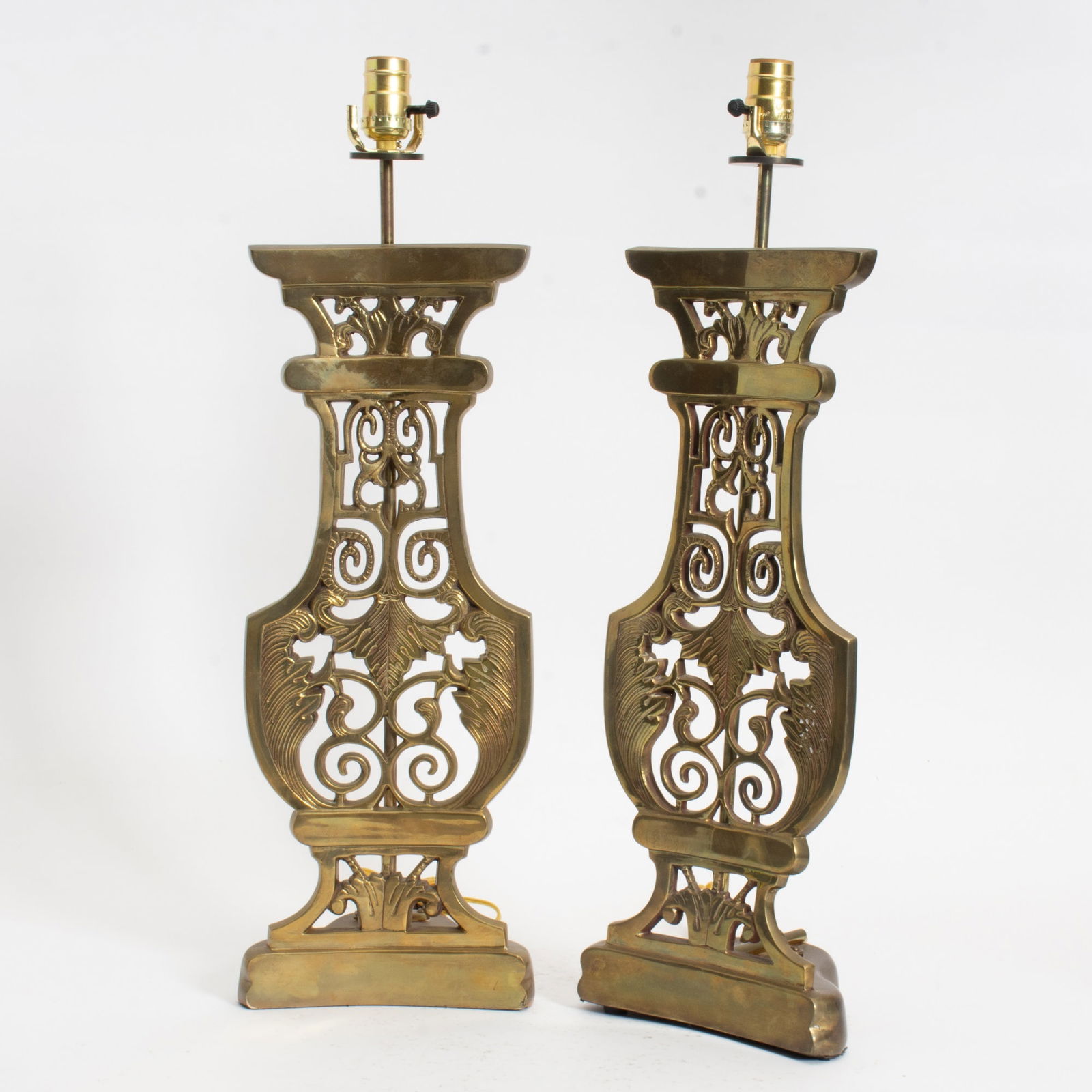 Pair of Brass Flat Urn Form Table Lamps (1 of 7)