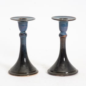 Pair of Glazed Ceramic Candlesticks