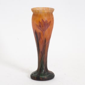 Paul Daum for Mado Art Nouveau Style Acid-Etched and Enameled Glass Vase