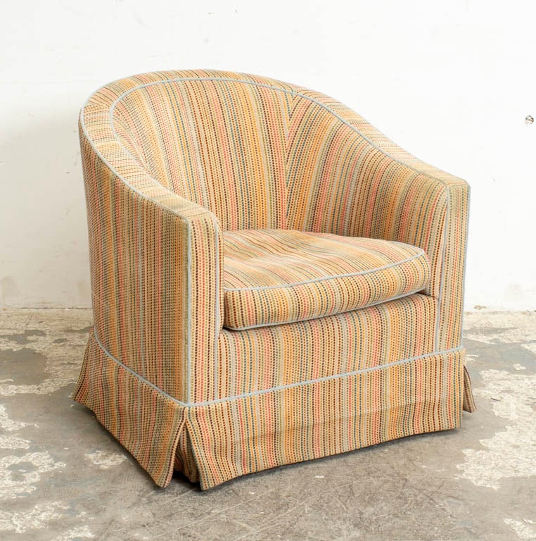 Upholstered Swivel Tub Chair: - (29" h x 29" w x 29" d Seat to floor 16 1/2" h) Light stains to armrest