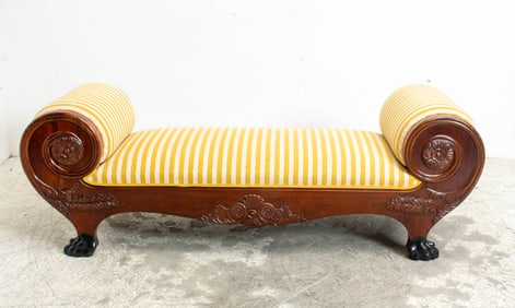 Carved Mahogany Empire Style Upholstered Daybed