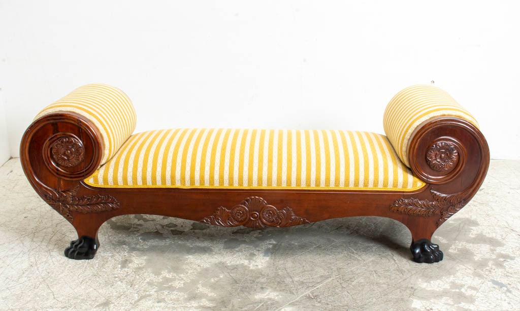 Carved Mahogany Empire Style Upholstered Daybed (1 of 13)