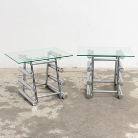 Pair of Chrome Base Glass Top Tables