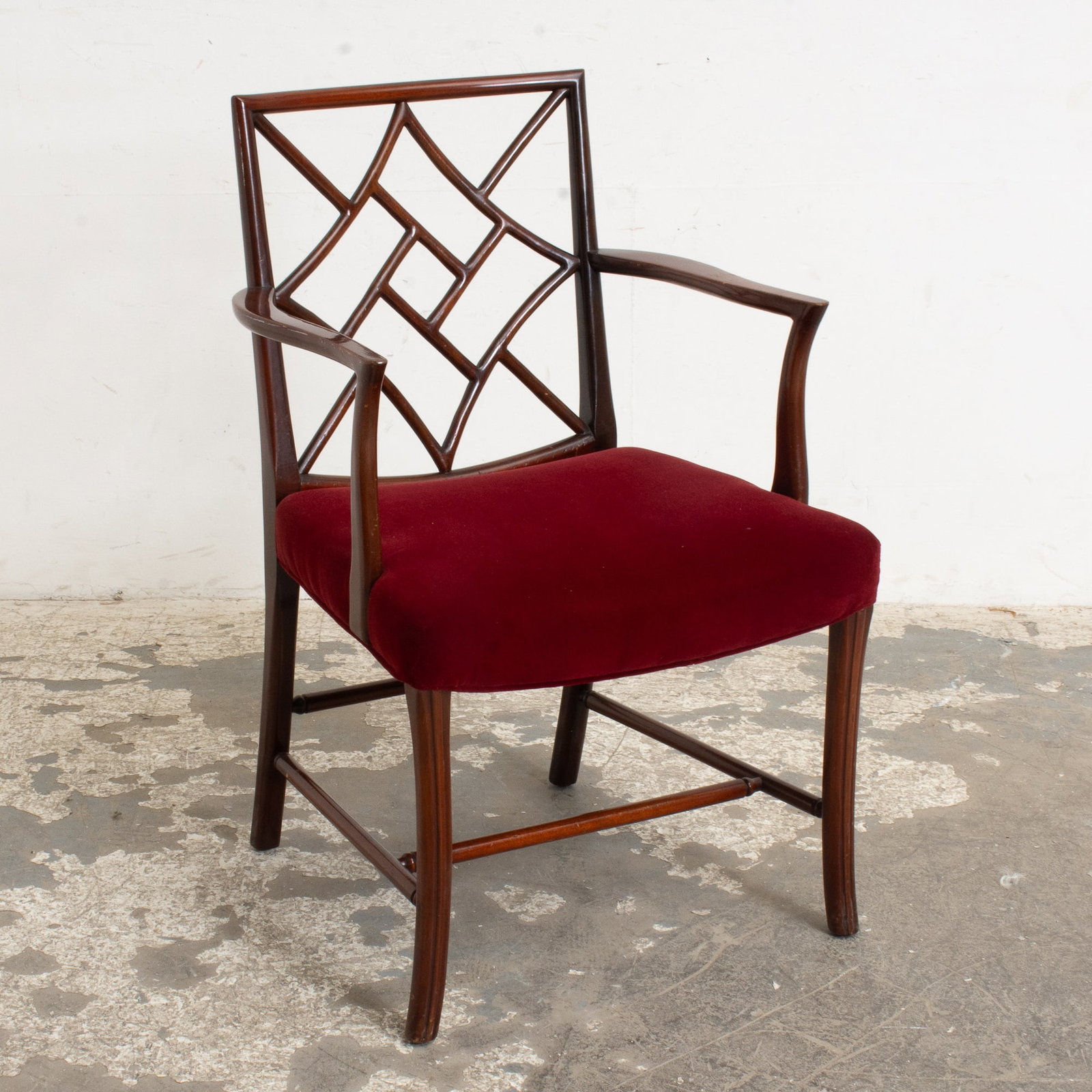 George III Style Mahogany Armchair: with cockpen back (35" h x 22 1/2" w x 19 1/2" d Seat to floor 18" h) Scratches and dings