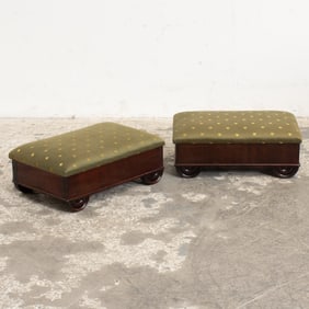 Pair of Classical Upholstered Mahogany Footstools