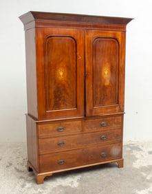 George III Inlaid Mahogany Linen Press