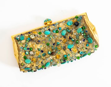 Blue Larisa Barrera Beaded Clutch