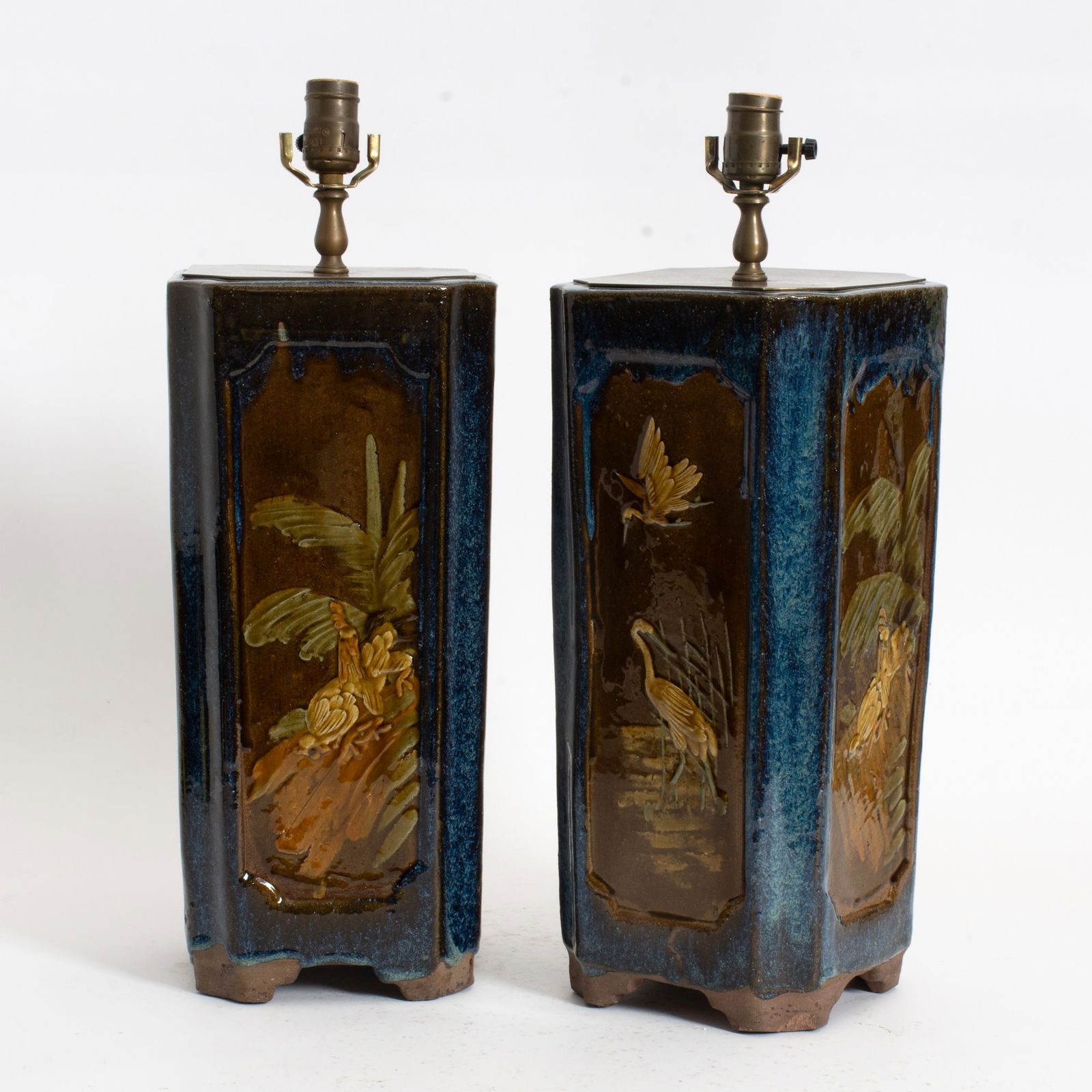 Pair of Large Glazed Ceramic Japanese Style Lamps (1 of 4)
