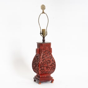 Chinese Cinnabar-Style Table Lamp