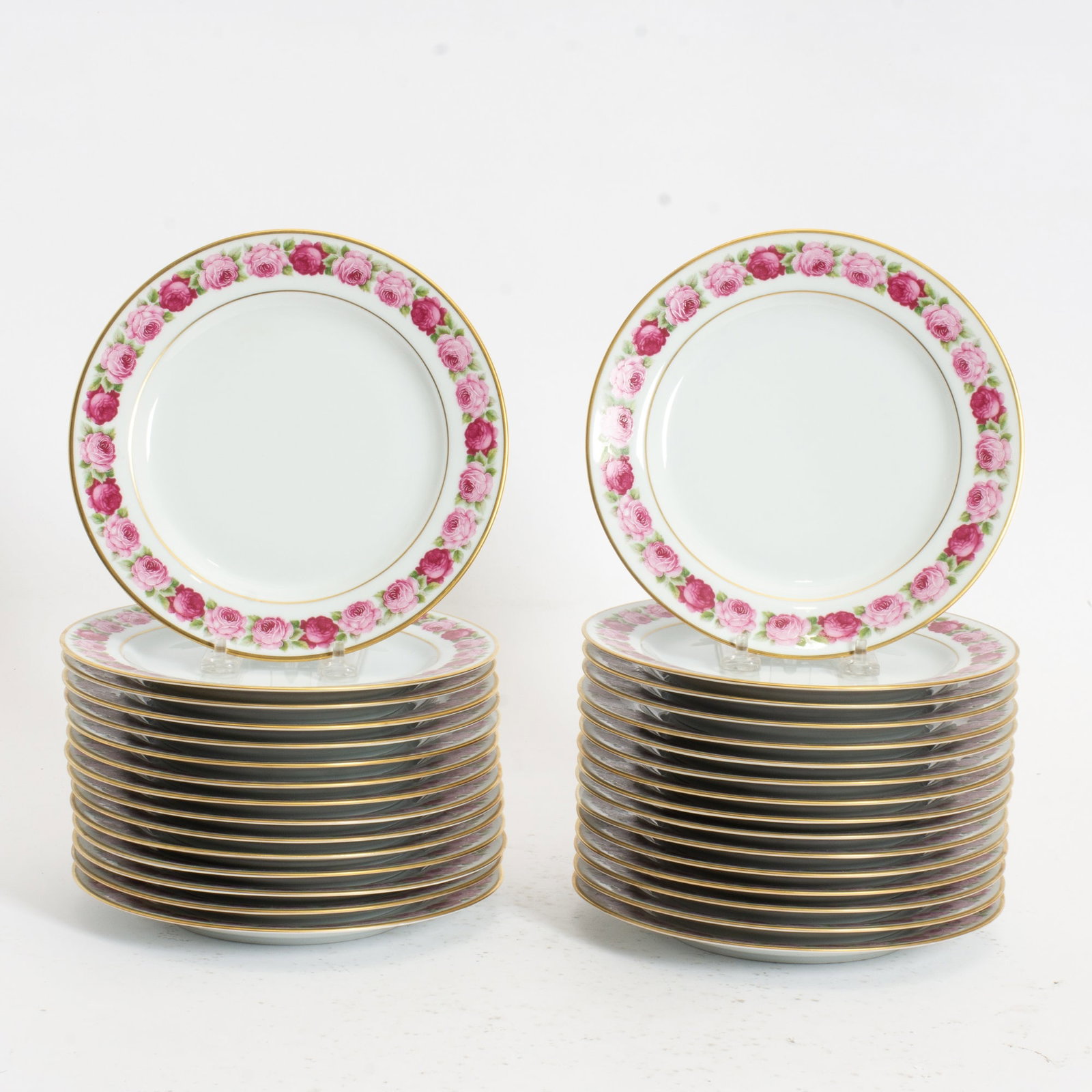 Royale Limoges Plates: Rose pattern, 31 plates (Dia: 8 1/2") Good