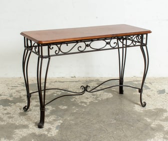 Wrought Iron and Stained Pine Table