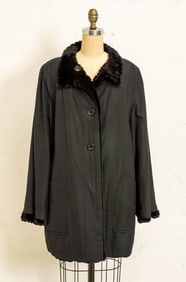 Black Fur and Nylon Reversable Coat