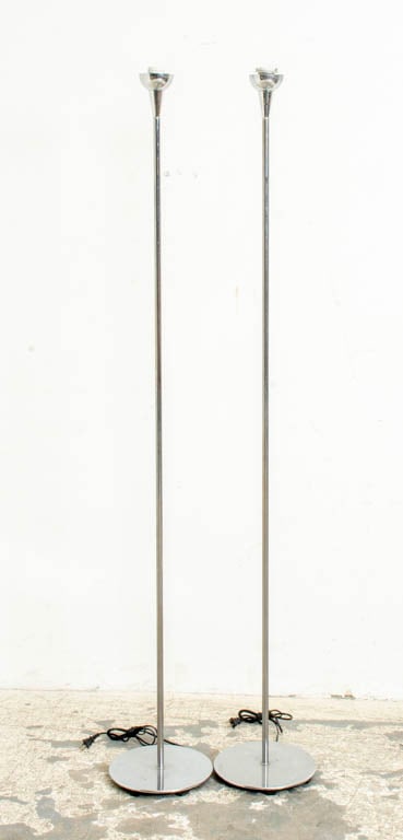 Pair of Chrome Torchere Lamps: 20th Century (67"l) Scrtches, untested