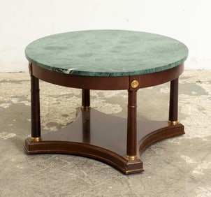 Baker Style Marble Top Mahogany Low Table