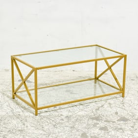 Modern Gilt Metal Glass 2-Tier Low Table
