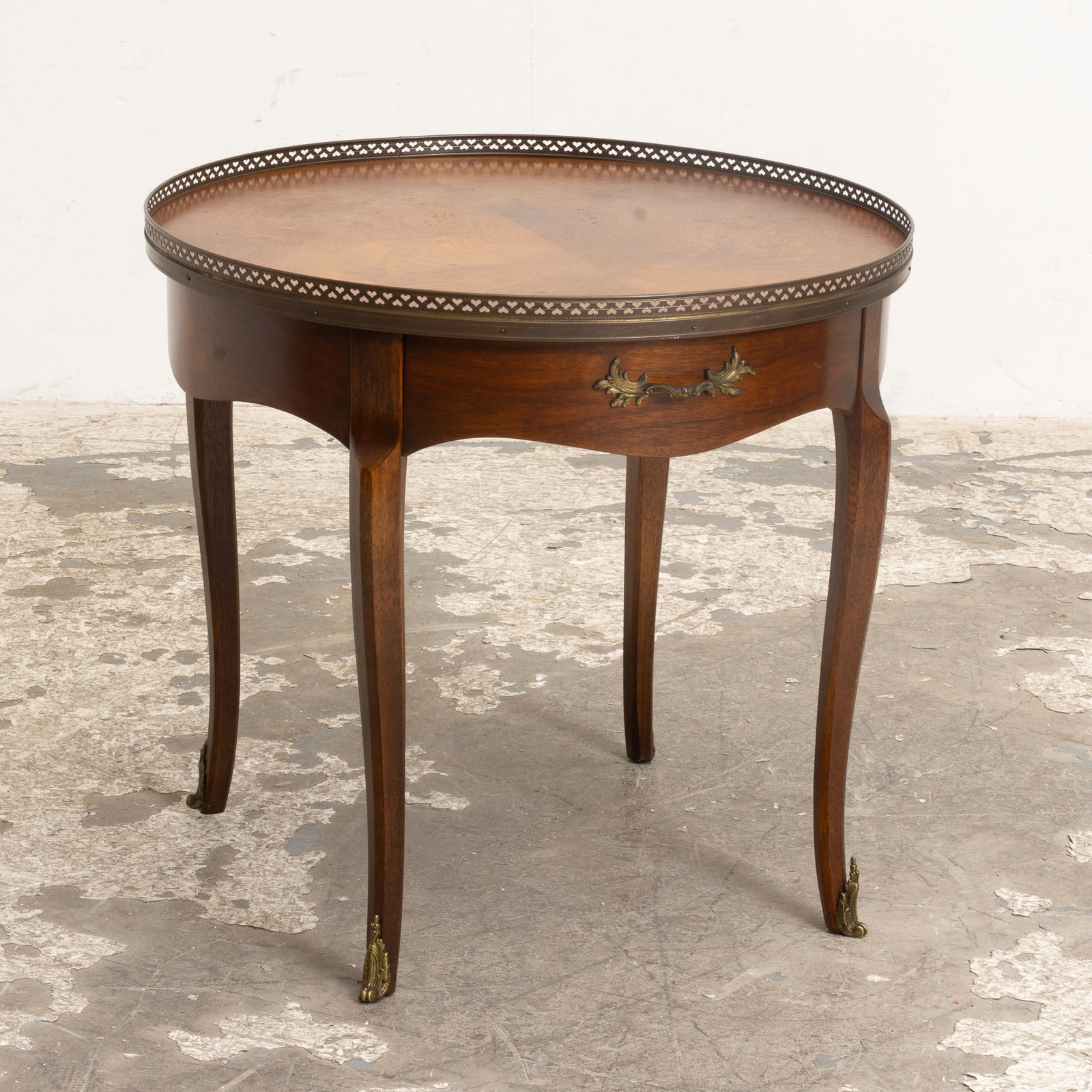Baker Mahogany Louis VX Style Gallery Table: . (24 1/2" h x 26" dia) Good