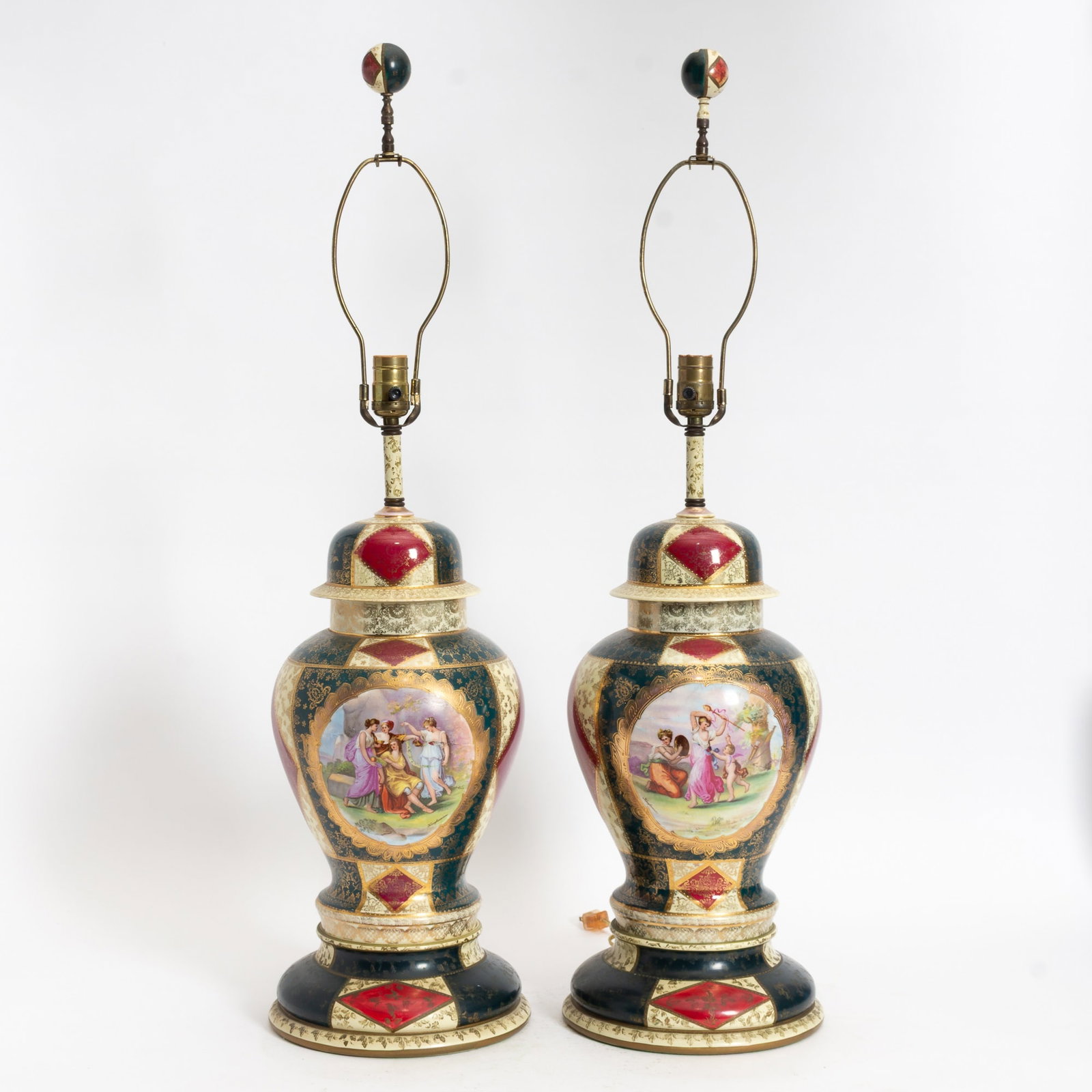 Pair of Vienna Style Porcelain Covered Urns (1 of 7)