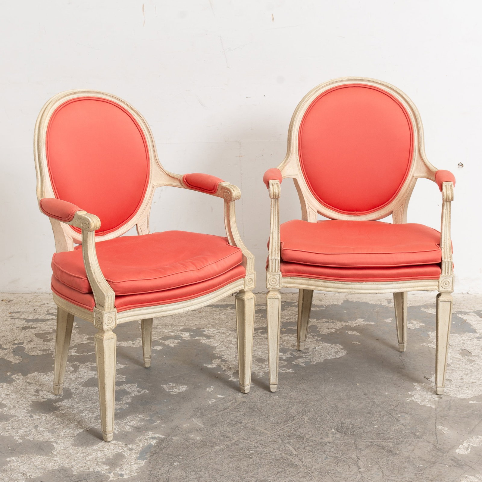 Pair of Louis XV Style Cream Painted Upholstered Armchairs (1 of 4)