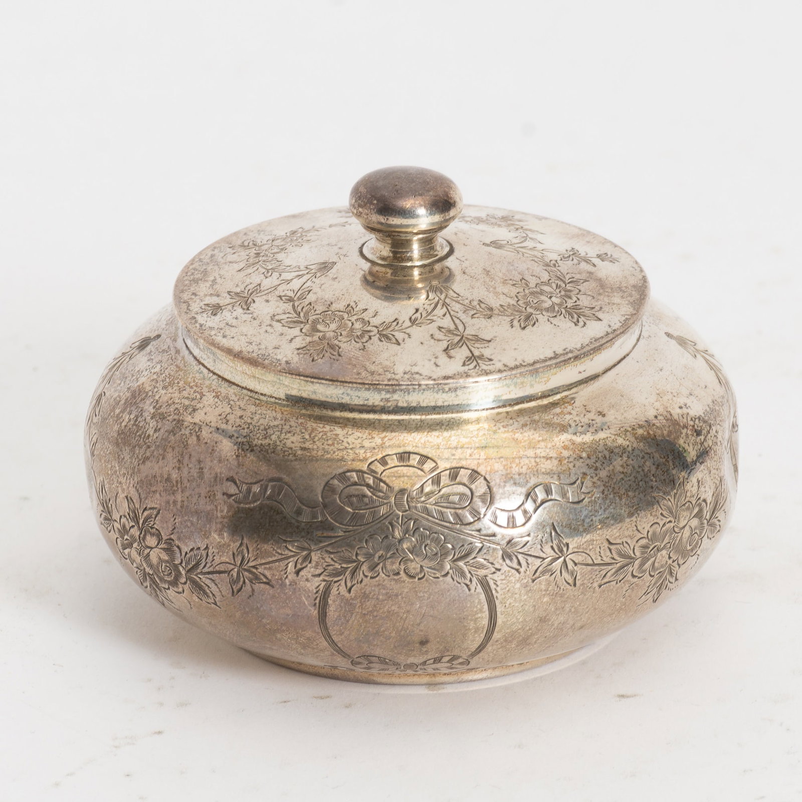 Etched Sterling Silver Round Powder Box (1 of 5)