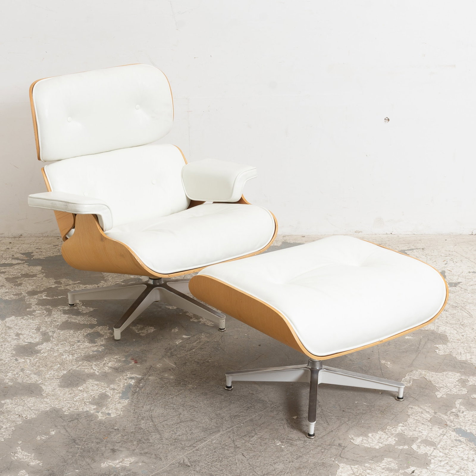Charles and Ray Eames White Leather Upholstered Lounge Chair; (1 of 11)