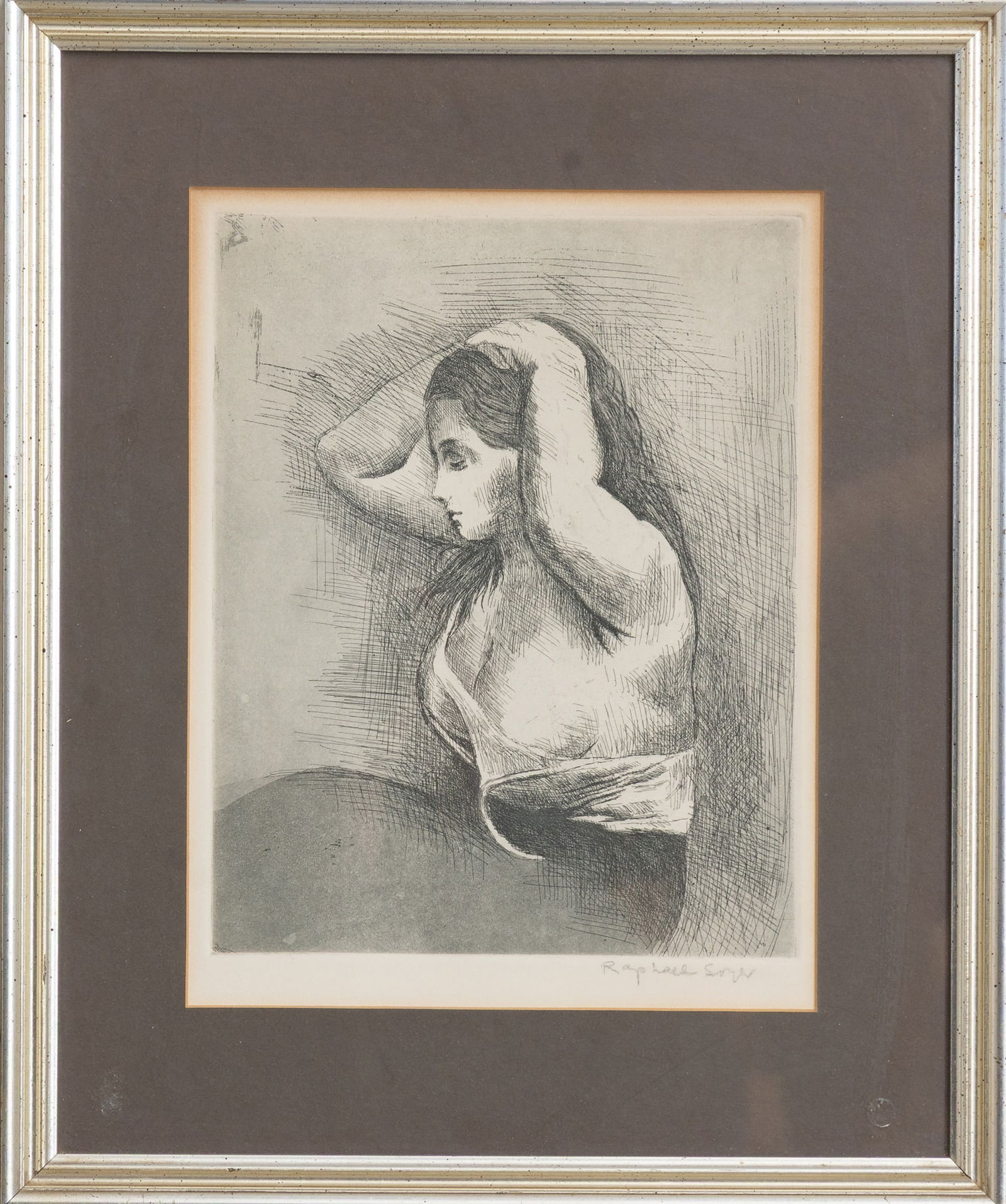 Raphael Soyer: YOUNG WOMAN Etching and aquatint Signed in pencil (lr) (Sight 9 3/4" h x 7 3/4" w Overall 16" x 13 1/4")