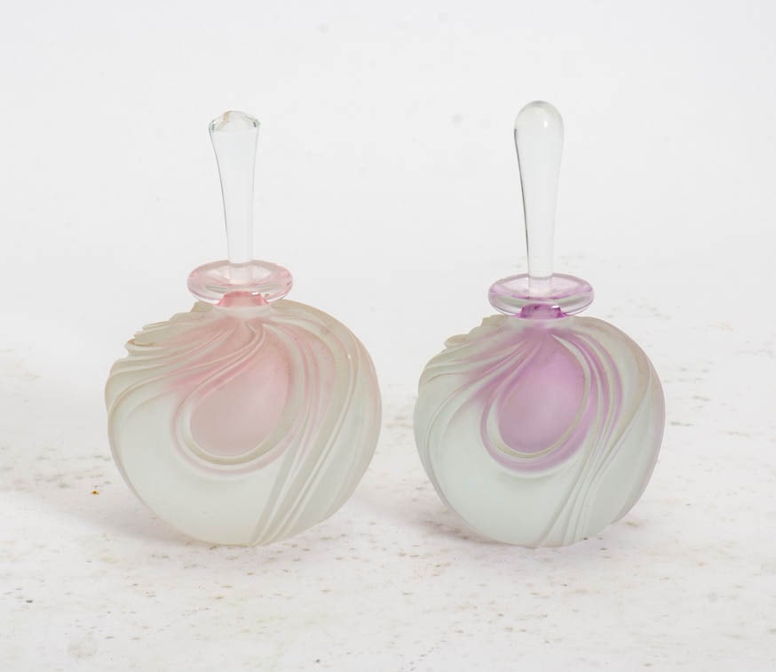 Two Frosted Glass Perfume Bottles: - (Larger 5"h)