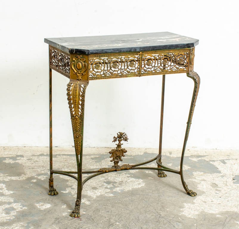 Art Deco Brass and Wrought Iron Base Console Table with Marble Top (1 of 7)