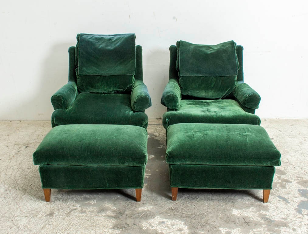 Pair of Green Velvet Upholstered Armchairs (1 of 6)