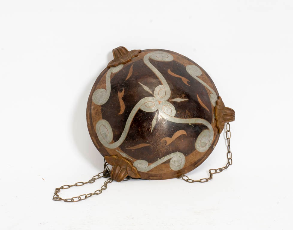 Herve Wahlen Art Deco Copper and Enamel Ceiling Light: - (24"h x 11 3/4" dia)