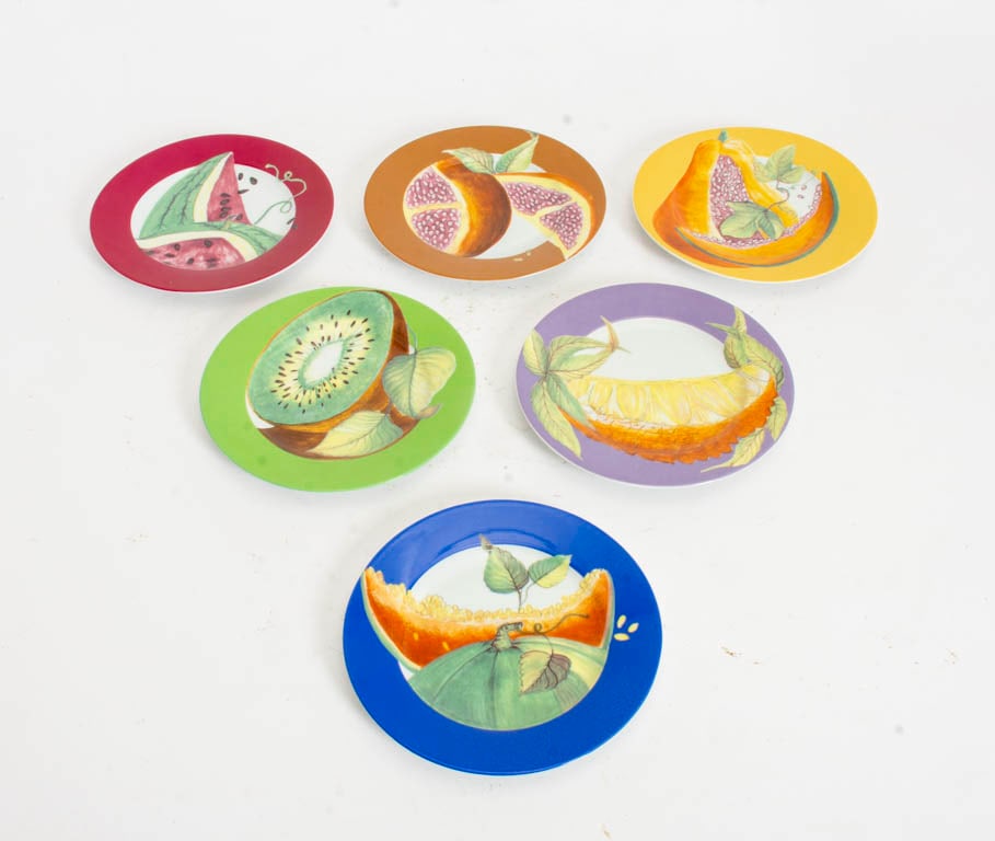 Set of Six Phiilippe Deshoulieres Limoges Fruit Pattern Plates (1 of 6)