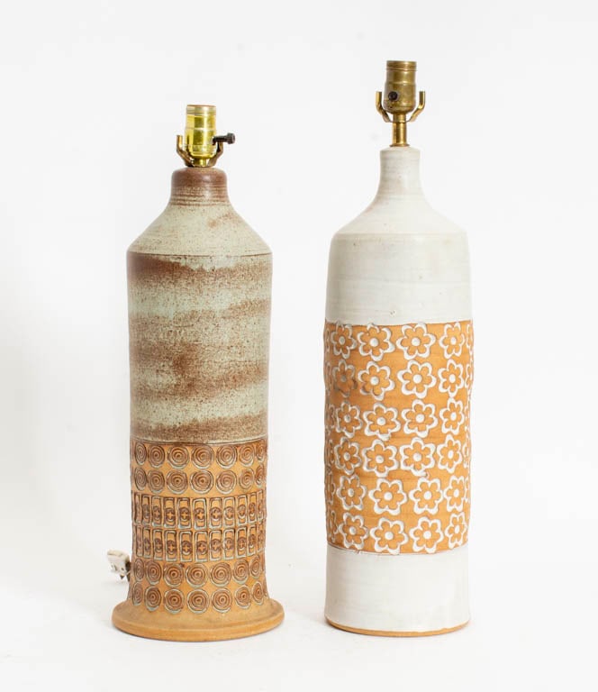 Two Mid Century Modern Carved Ceramic Lamps (1 of 6)