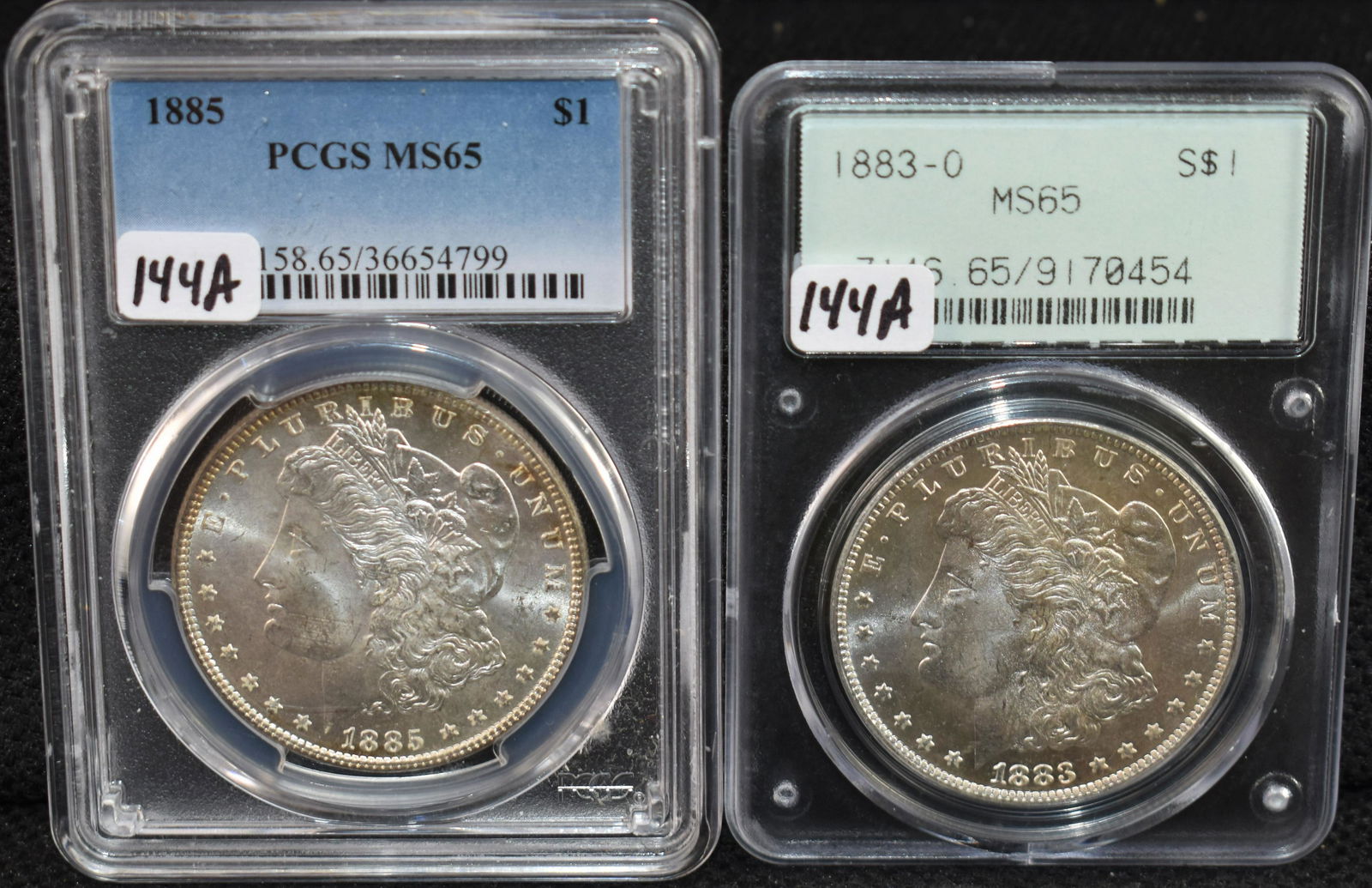 1883-0 MORGAN PCGS MS65, 1885 MORGAN PCGS MS65 (1 of 2)