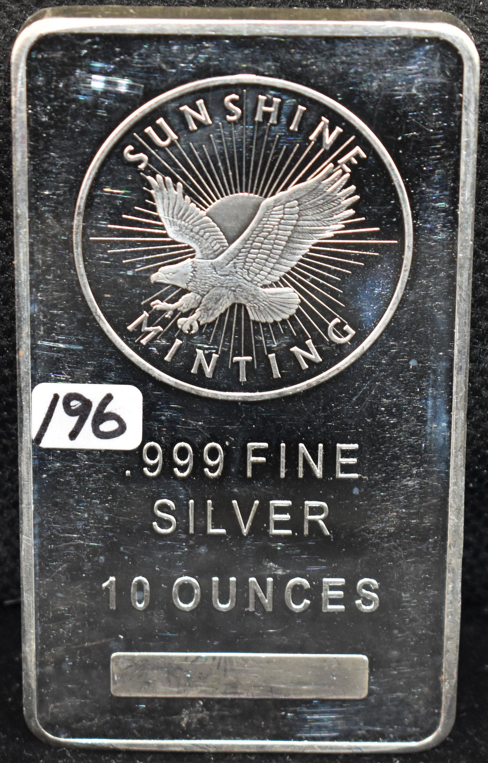SUNSHINE MINTING 10 TROY OZ 999 FINE SILVER INGOT: SUNSHINE MINTING 10 TROY OZ 999 FINE SILVER INGOT FROM SAFE DEPOSIT