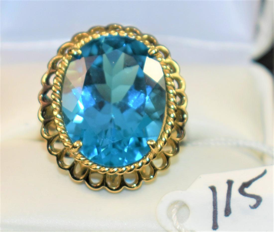 LADIES 21.96CT BLUE TOPAZ 14K YELLOW GOLD RING (1 of 4)