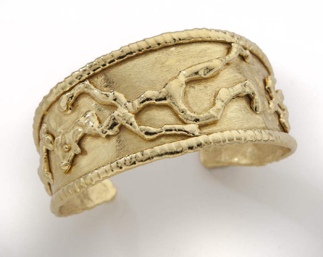 Jean Mahie 22K tumbling figures cuff bracelet. (1 of 3)