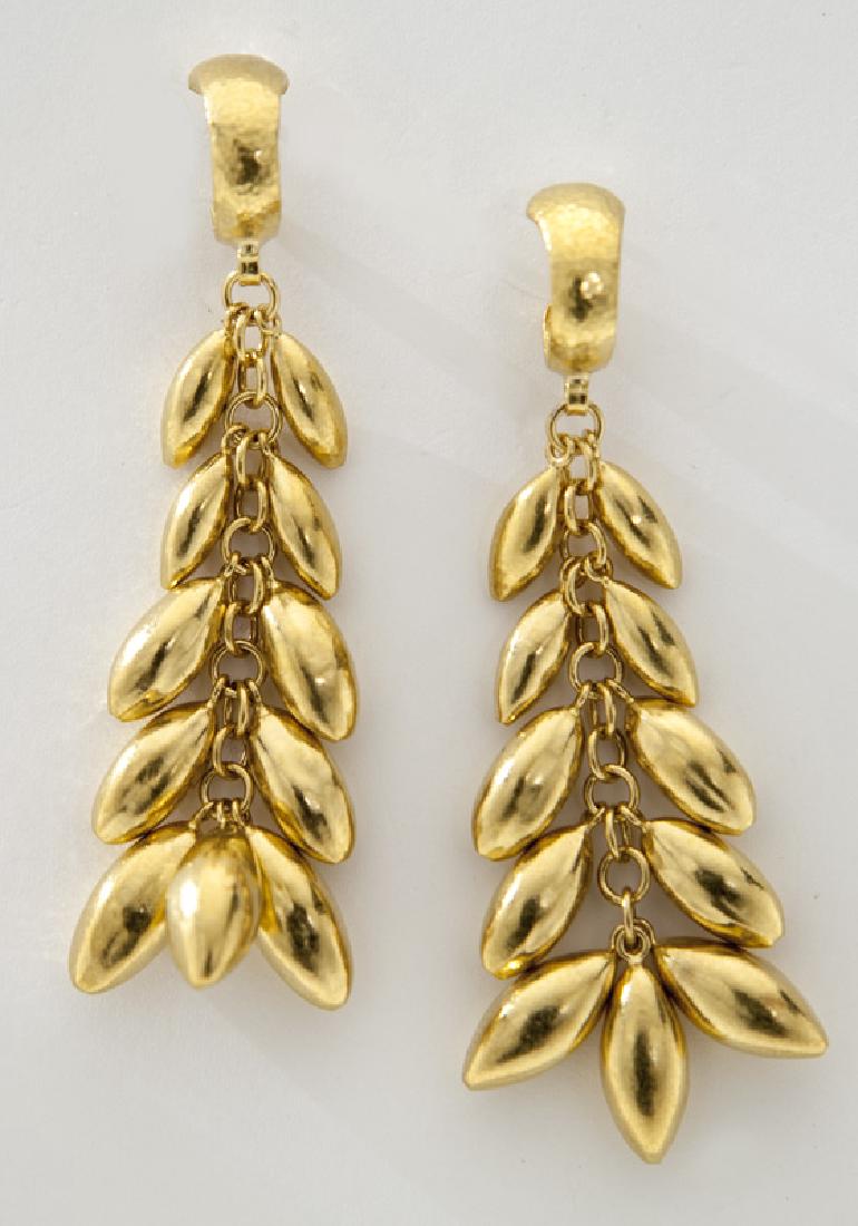 Pair Gurhan 24K yellow gold "Bacchus" earrings,: Pair Gurhan 24K yellow gold "Bacchus" earrings, with post backs. Stamped, "Gurhan EP336/0.990". 17.9 grams. 2.25''L, Circa - 20th C. PROVENANCE: Property from an Important Private Collection, Dallas,