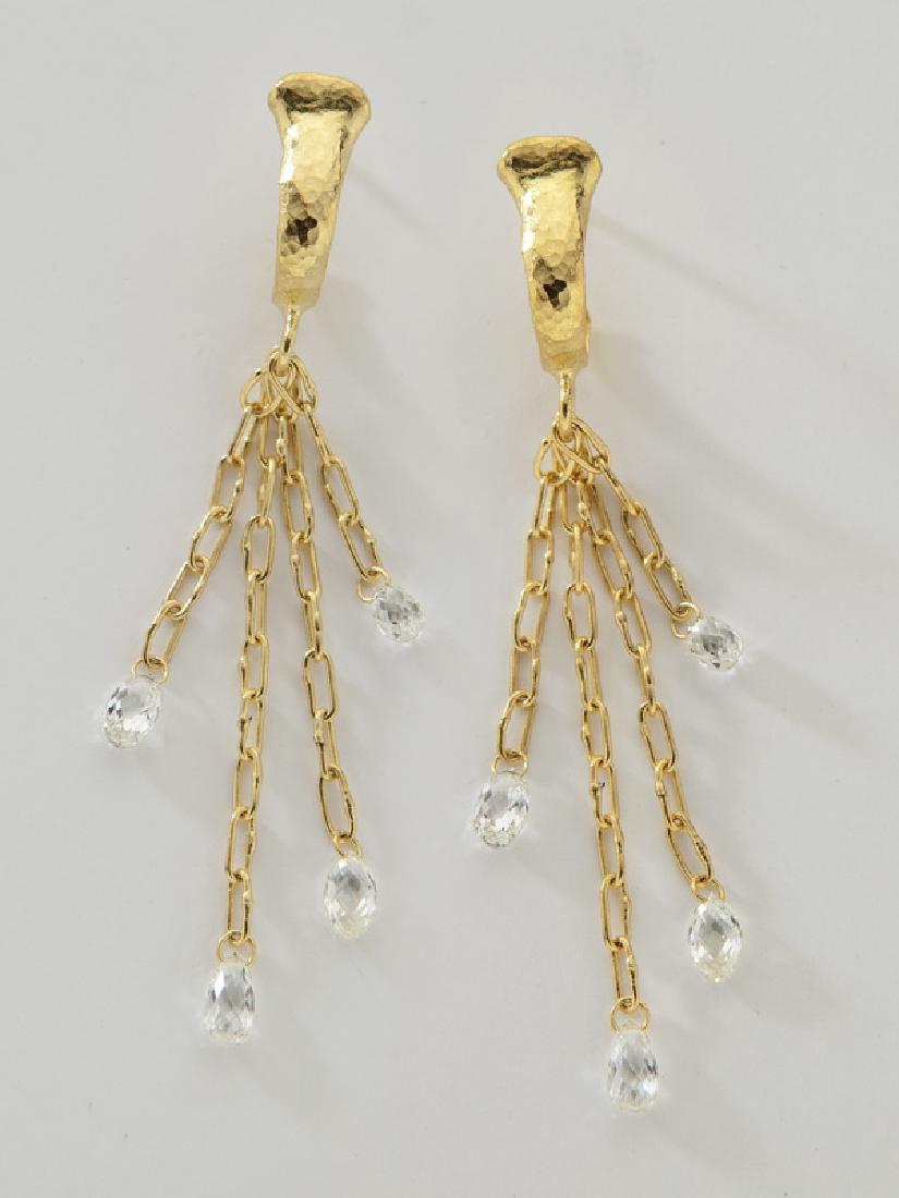 Pr. Gurhan 24K gold & briolette diamond earrings,: Pr. Gurhan 24K gold & briolette diamond earrings, with post backs. Stamped, "Gurhan EH392/0.990". 6.8 grams. 2.75''L, Circa - 20th C. PROVENANCE: Property from an Important Private Collection, Dallas,