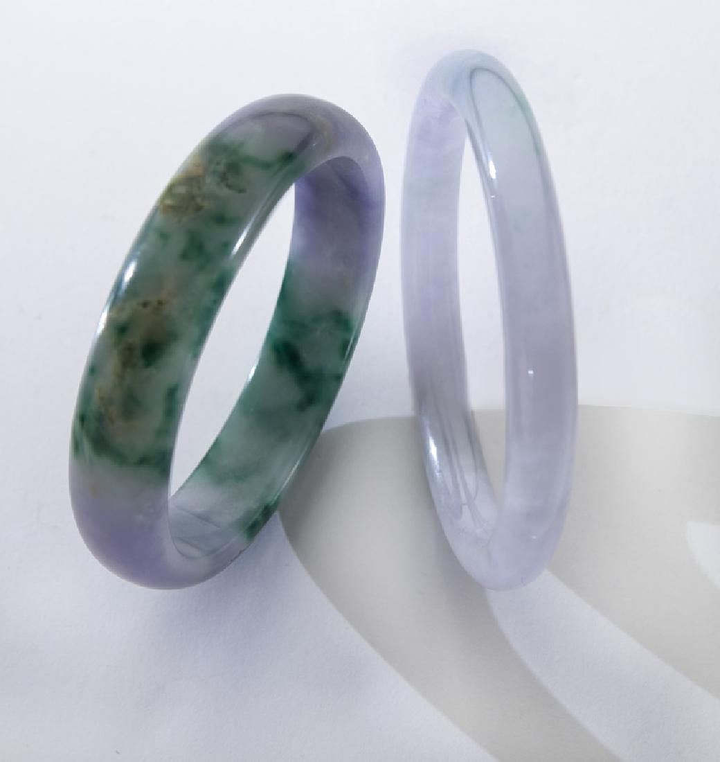 (2) Jadeite jade bangle bracelets including: (1 of 3)