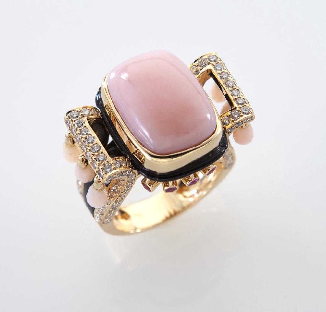 18K gold, diamond, onyx, calcite and ruby ring (1 of 4)