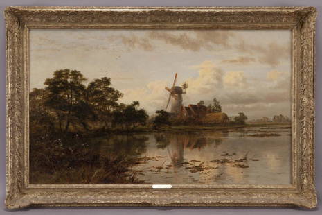 Robert Gallon "A Suffolk Mill" oil on canvas.: Robert Gallon "A Suffolk Mill" oil on canvas. Signed lower left, "R. Gallon". Canvas: 24.25"H x 40.25"W; Frame: 30.25"H x 46.5"W. PROVENANCE: W.R. Fine Galleries, Dallas, TX. Robert Gallon (British, 1