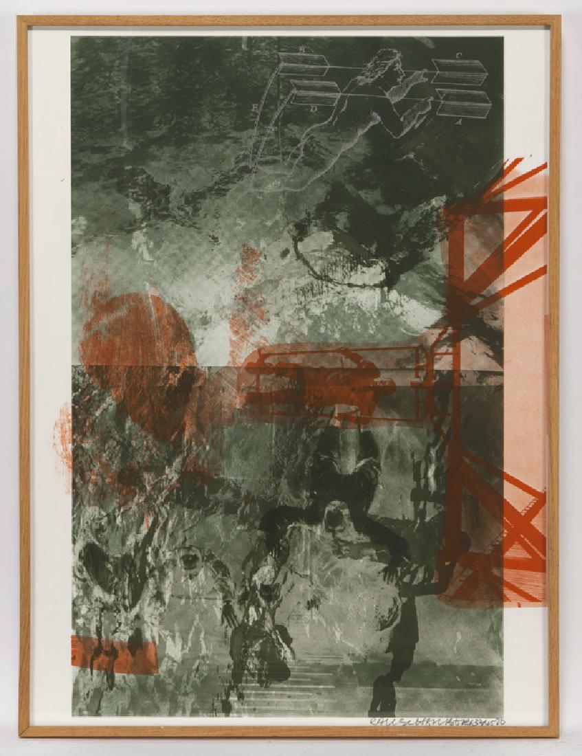 Robert Rauschenberg "Bait (from the Stoned Moon: Robert Rauschenberg "Bait (from the Stoned Moon Series)" color lithograph, 1970. Signed, numbered, and dated lower right, "Rauschenberg 32/45 70" followed by blindstamp of publisher, Gemini G.E.L., Lo