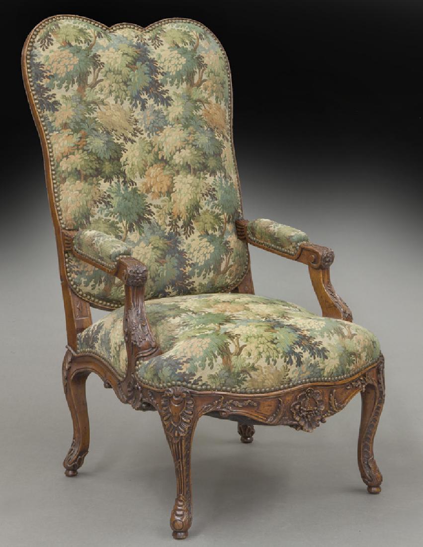 French carved walnut upholstered arm chair (1 of 7)