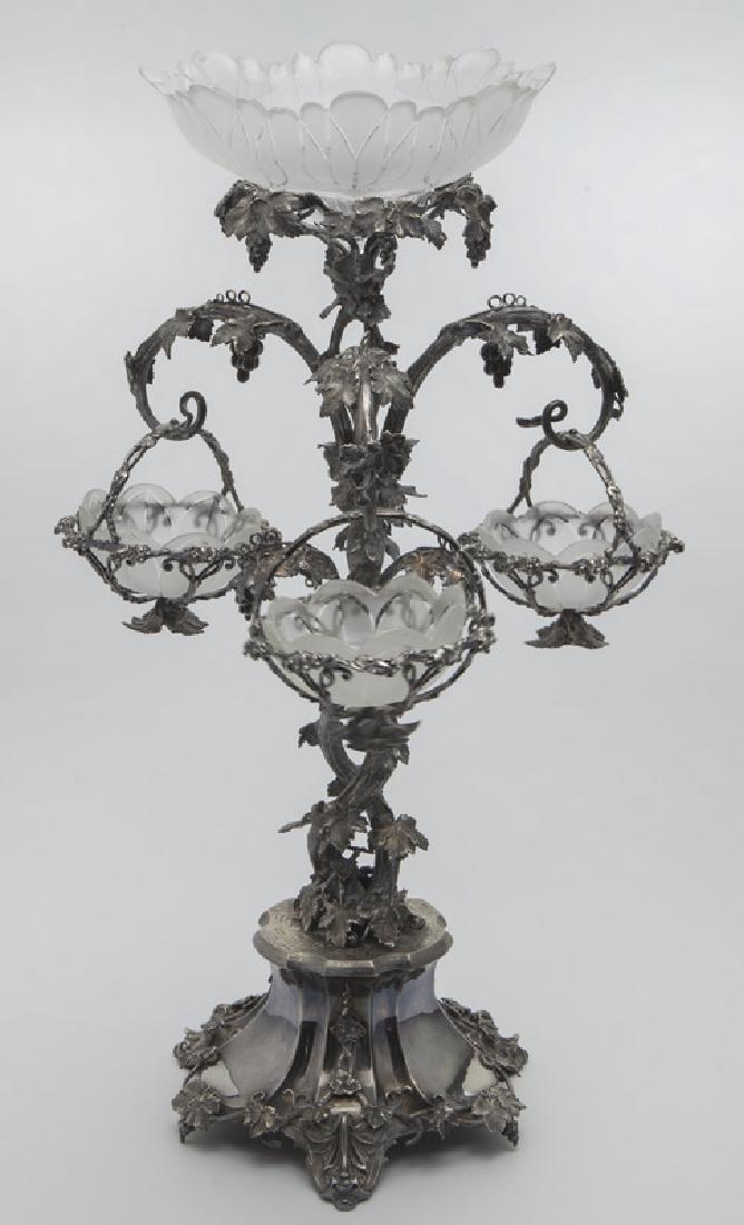 English Victorian silverplate and crystal epergne, (1 of 8)