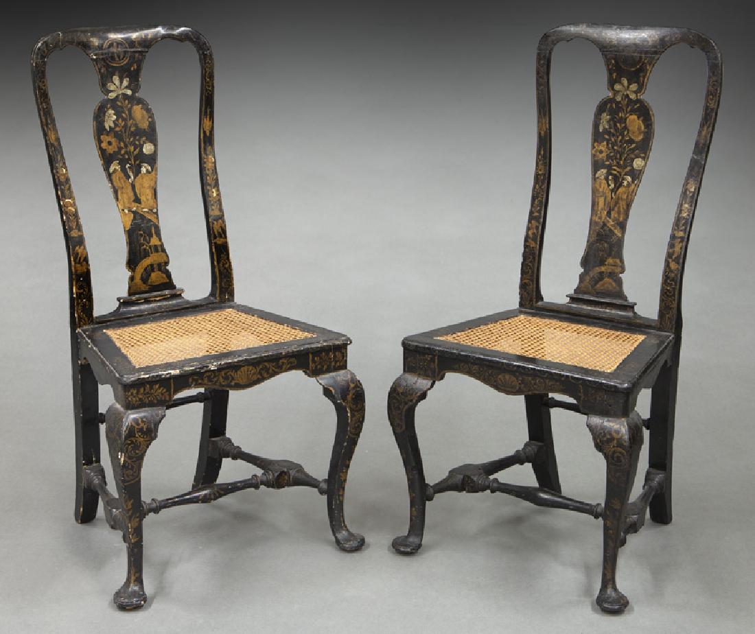 Pr. Georgian chinoiserie Queen Anne style chairs (1 of 7)