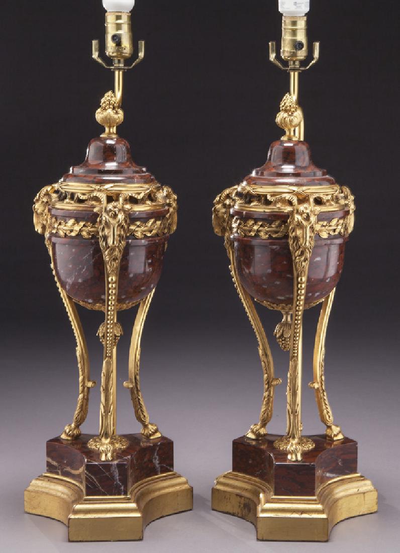 Pr. French ormolu mounted marble potpourri urns, (1 of 9)