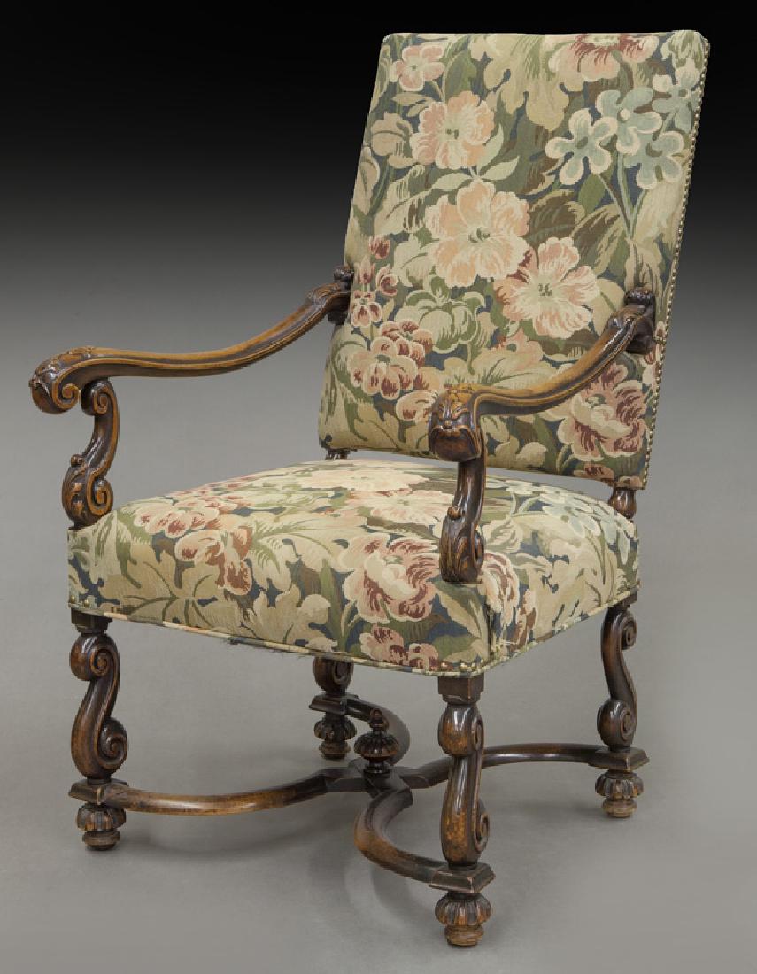 Louis XIII style carved walnut arm chair, (1 of 7)