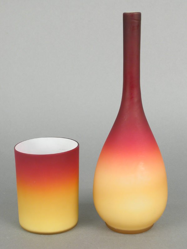 Two satin Wheeling peachblow items includ