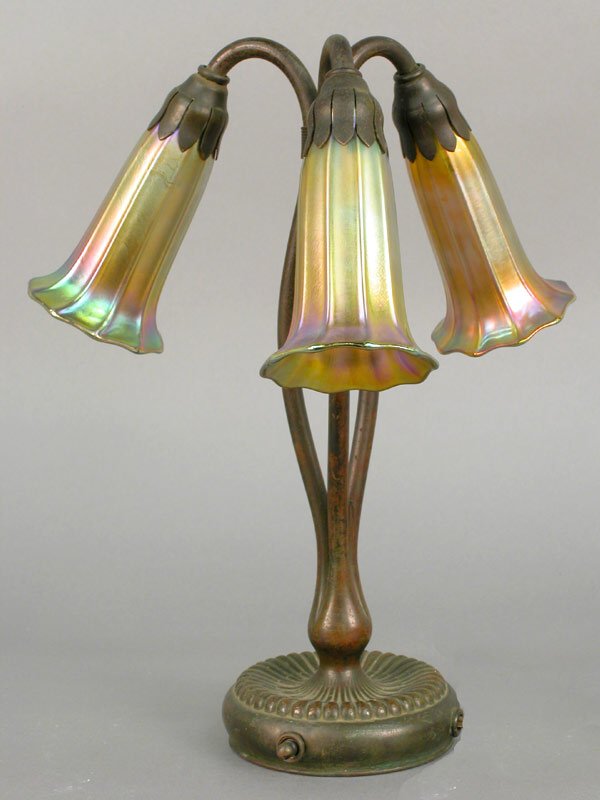 Tiffany 3 light boudoir lily lamp. Stamp