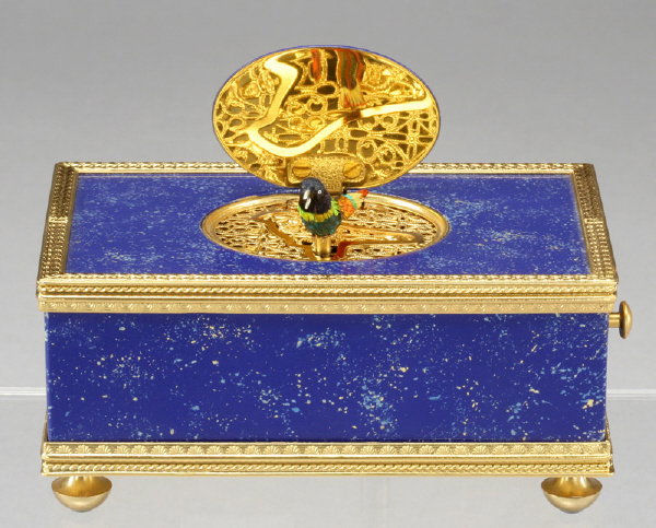 A Reuge "Lapis Lazuli" singing bird box automoton