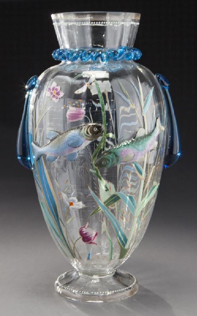 Harrach art glass vase with applied fish